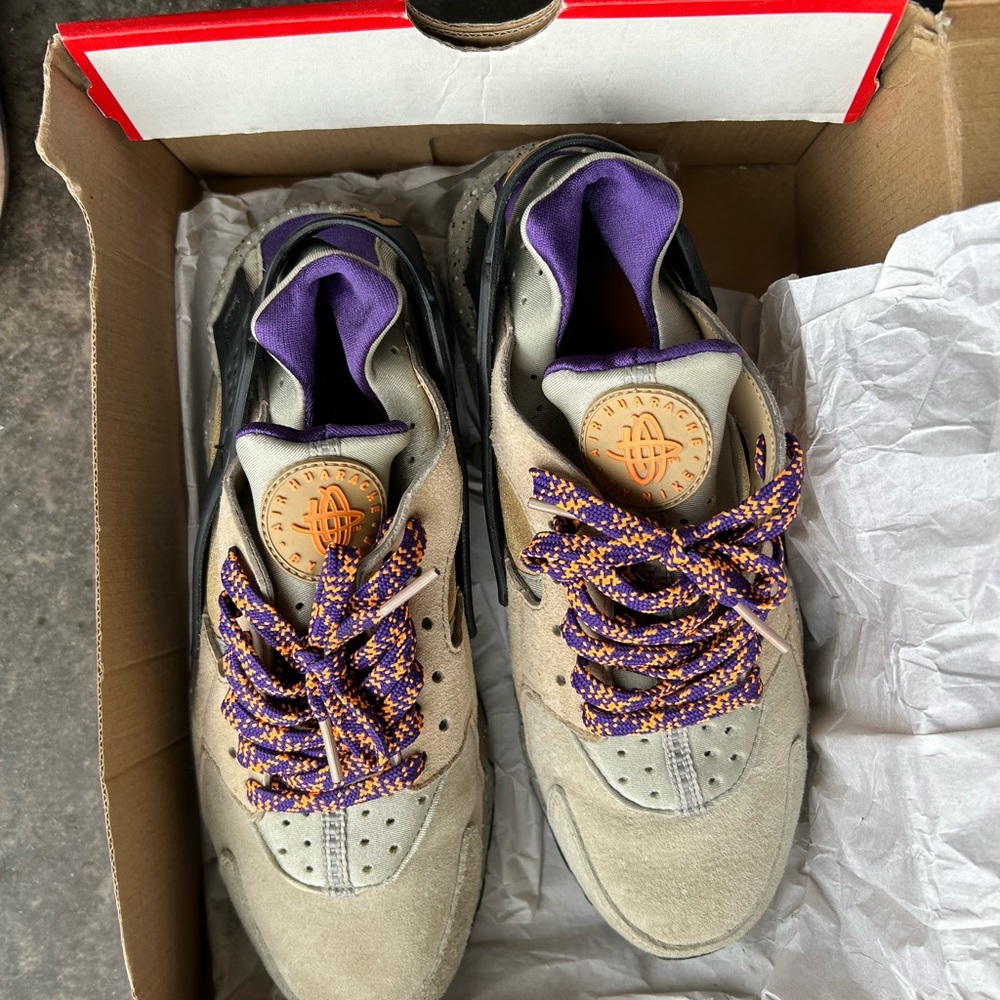 Nike Men's Beige Suede Athletic Shoes with Purple Accents